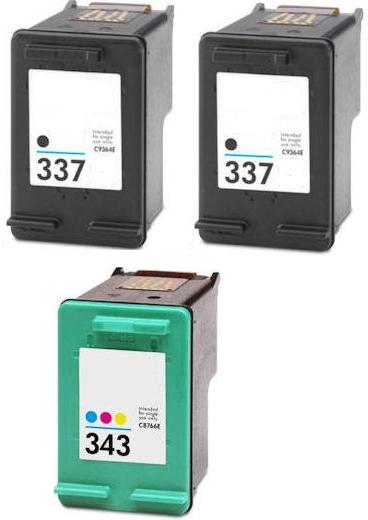 2 x Remanufactured HP 337 (C9364EE) High Capacity Black and 1 x Remanufactured HP 343 (C8766EE) High Capacity Colour Ink Cartridges